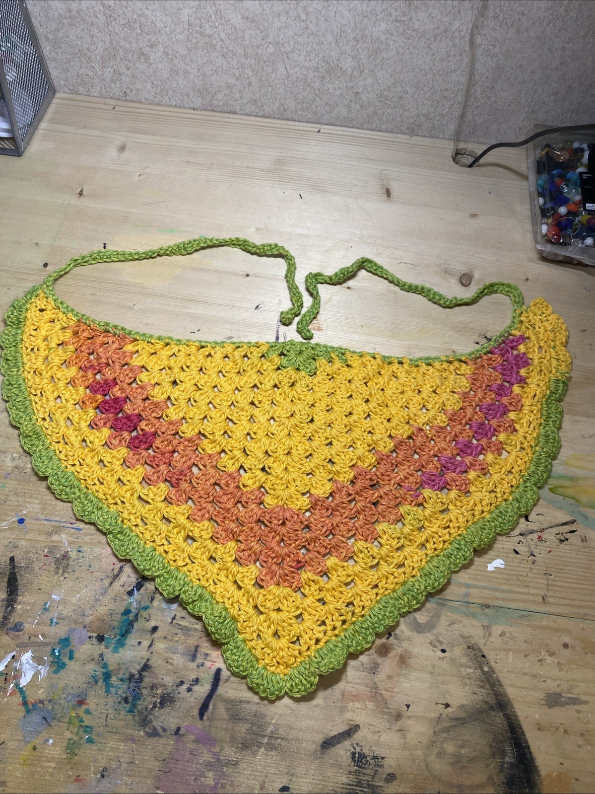 Handmade Crochet Green Red Orange Pink and Yellow Bandanna