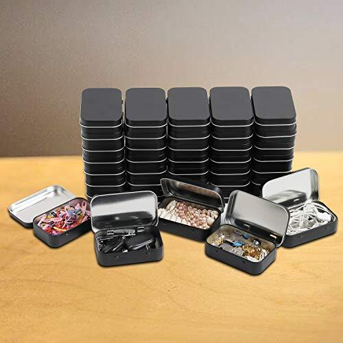 40 Pack Metal Rectangular Hinged Tins, Matte Black Mini Portable Box Containers