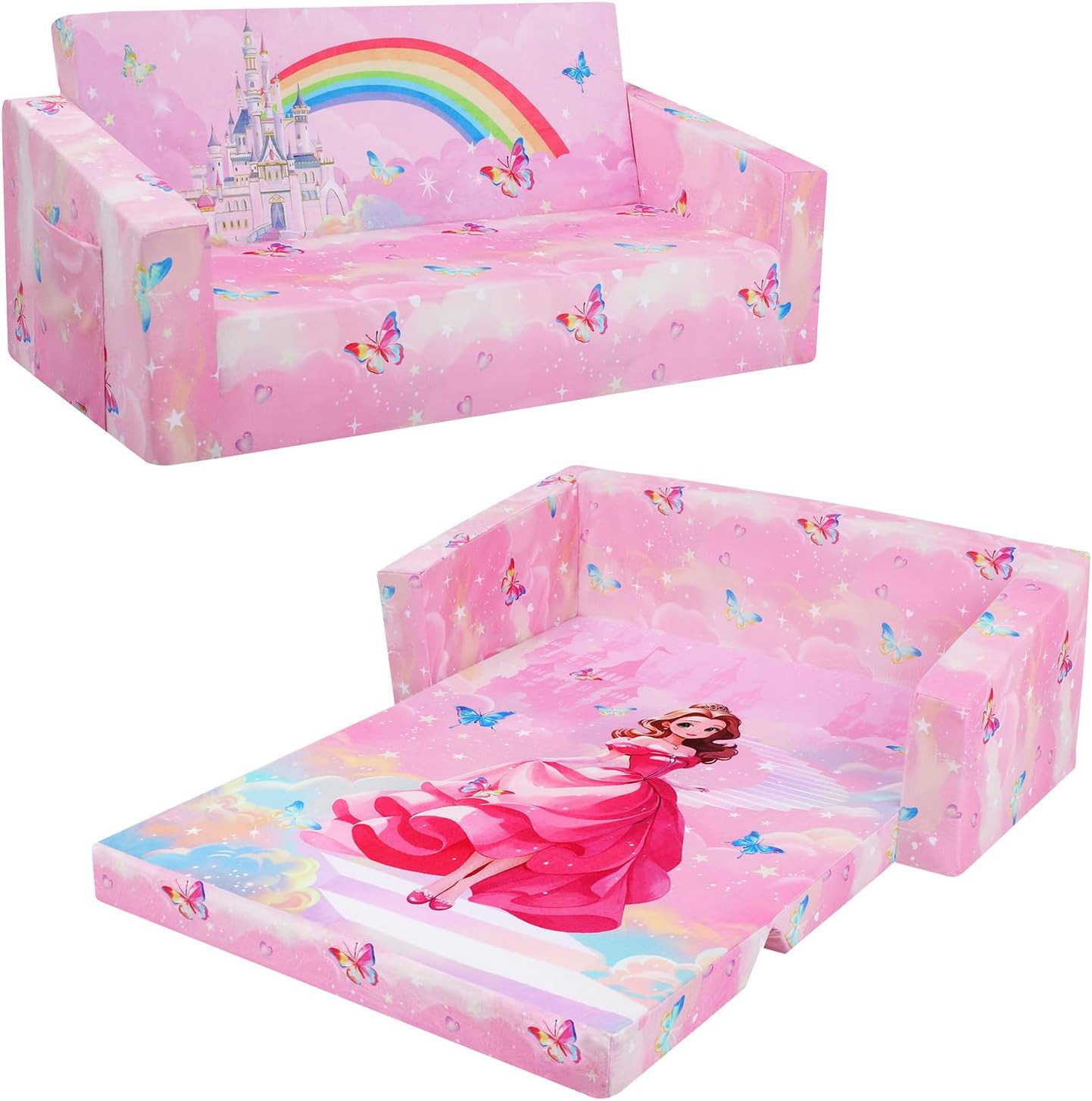 Foldable Kids Sofa Bed 2-in-1 Convertible Lounger for Playroom & Bedroom