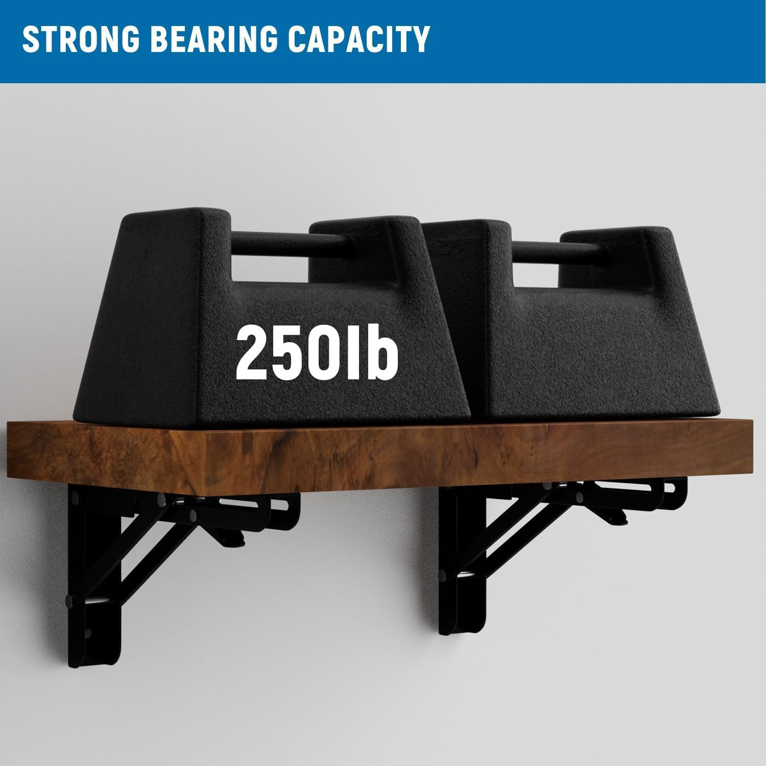 8 Inch Folding Shelf Brackets-2 Pack Foldable Heavy Duty Triangle Collapsible Wa