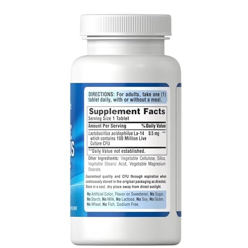 Puritan's Pride Probiotic Acidophilus Tablets, White, 100 Count