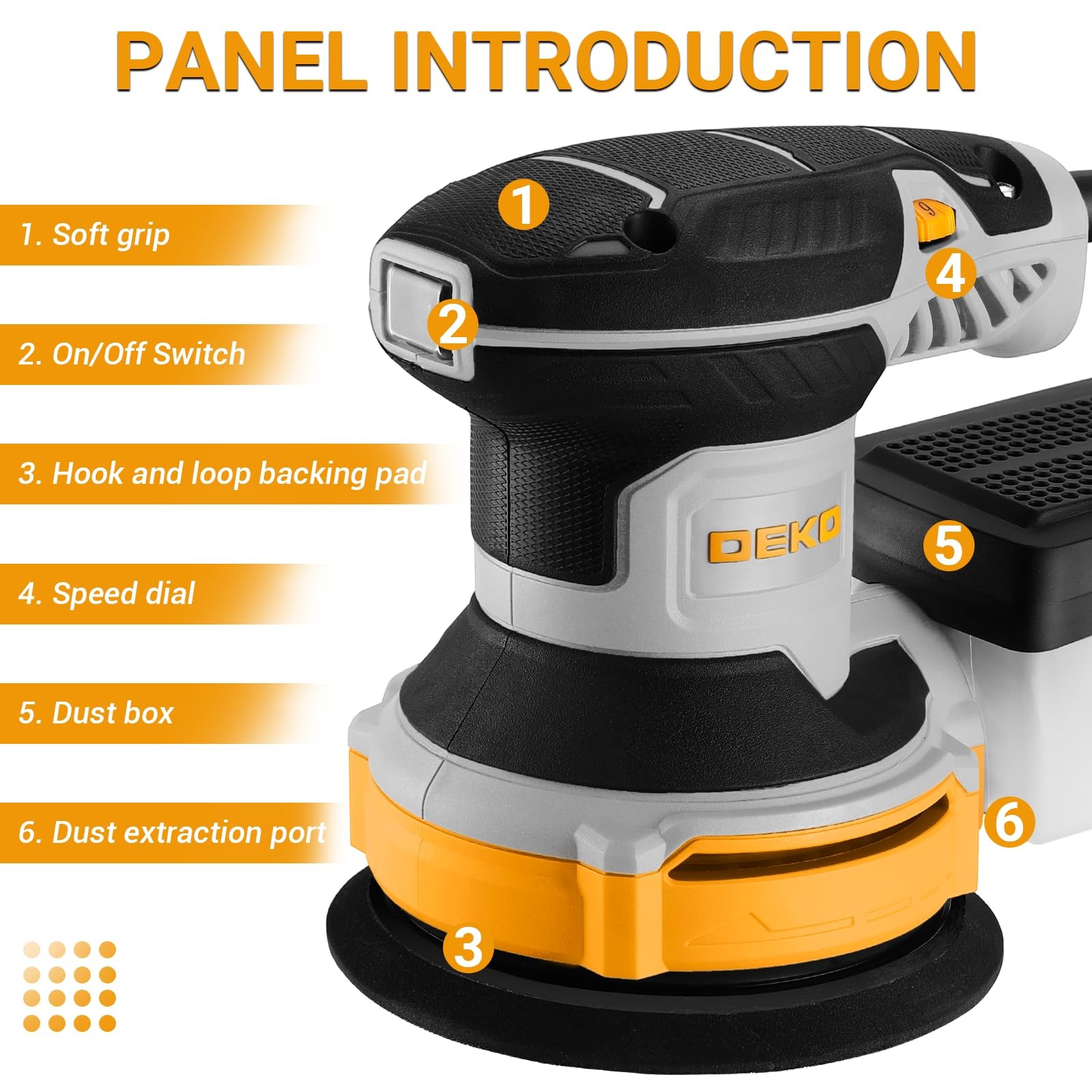 Orbital Sander Corded Hand Sander: 5" Random Orbital Sander with Dust Box, 6 ...