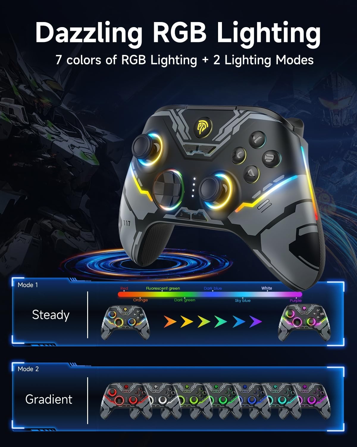 X15 Wireless PC Controller with Hall Effect Joysticks & Triggers, RGB Lightin...