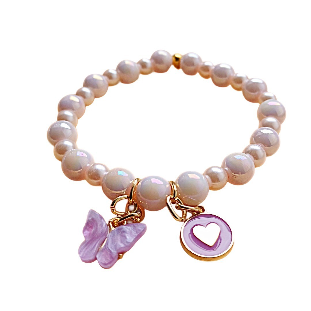 Fashionable and Elegant Chic Faux Pearl Beaded Bracelet With Lavender Heart and