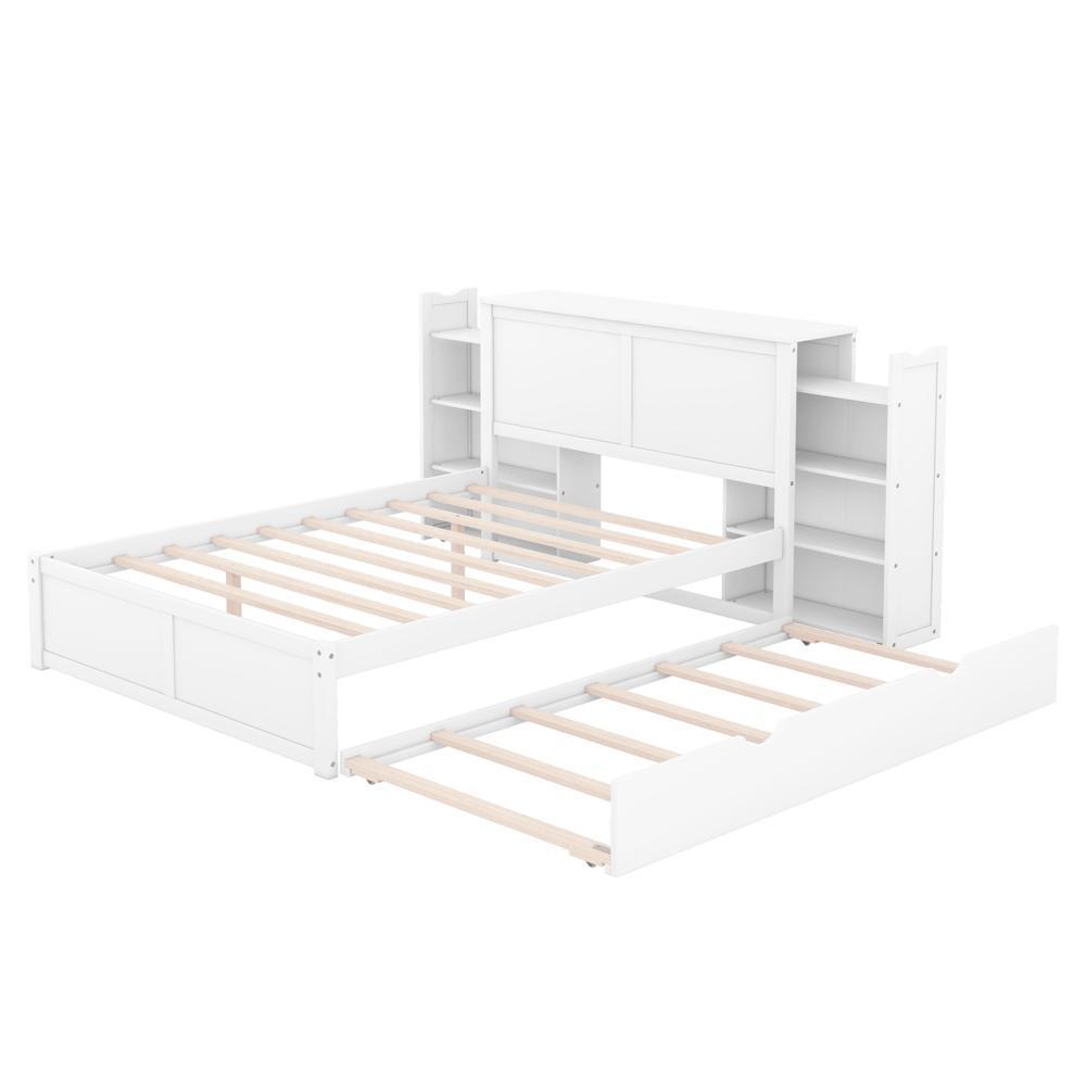 Easy Assembly Full Platform Bed with Pull Out Shelves and Twin Trundle Furniture