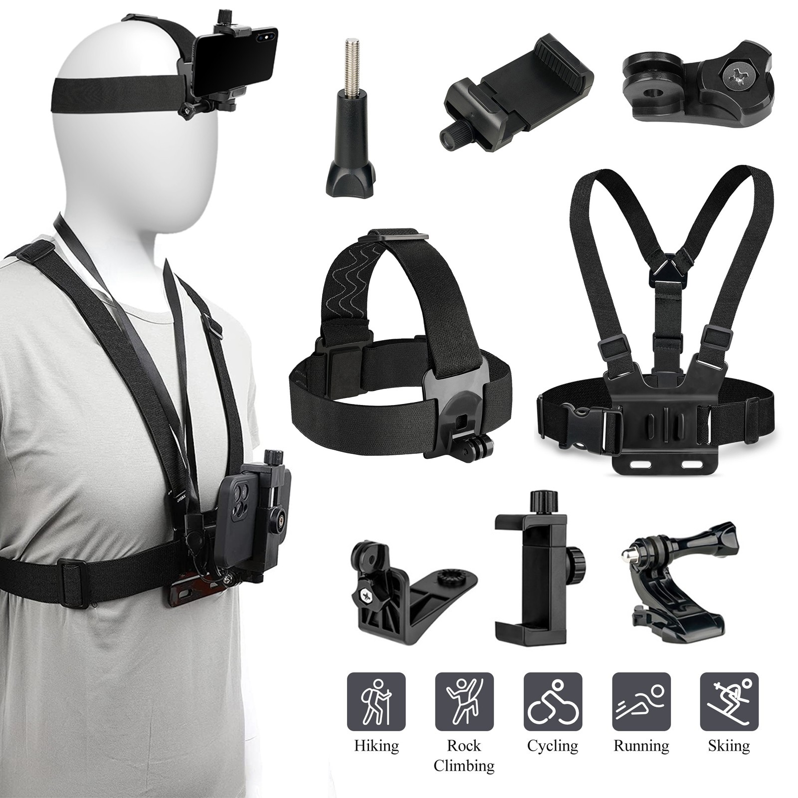 Phone Chest Strap Harness Mount Head Strap Holder Kit For iPhone For GoPro Hero