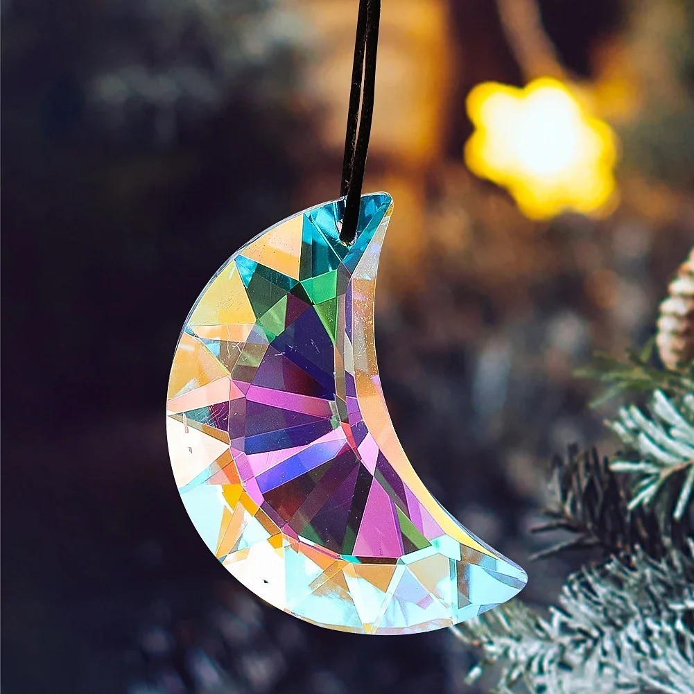 Crescent Moon Crystal Suncatcher Prism Hanging Ornament Home Garden Chandelier
