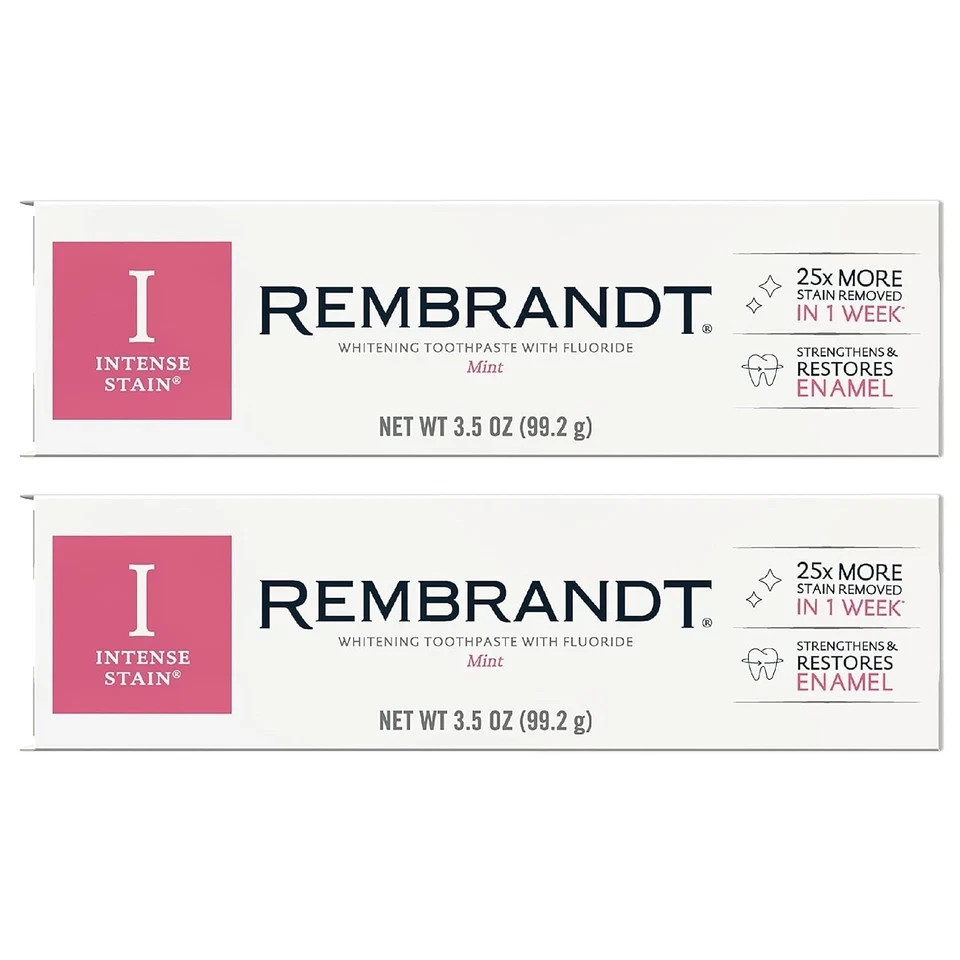 Rembrandt Intense Stain Whitening Toothpaste, Mint (2 Pack) 3.5-Ounce EXP 08/22
