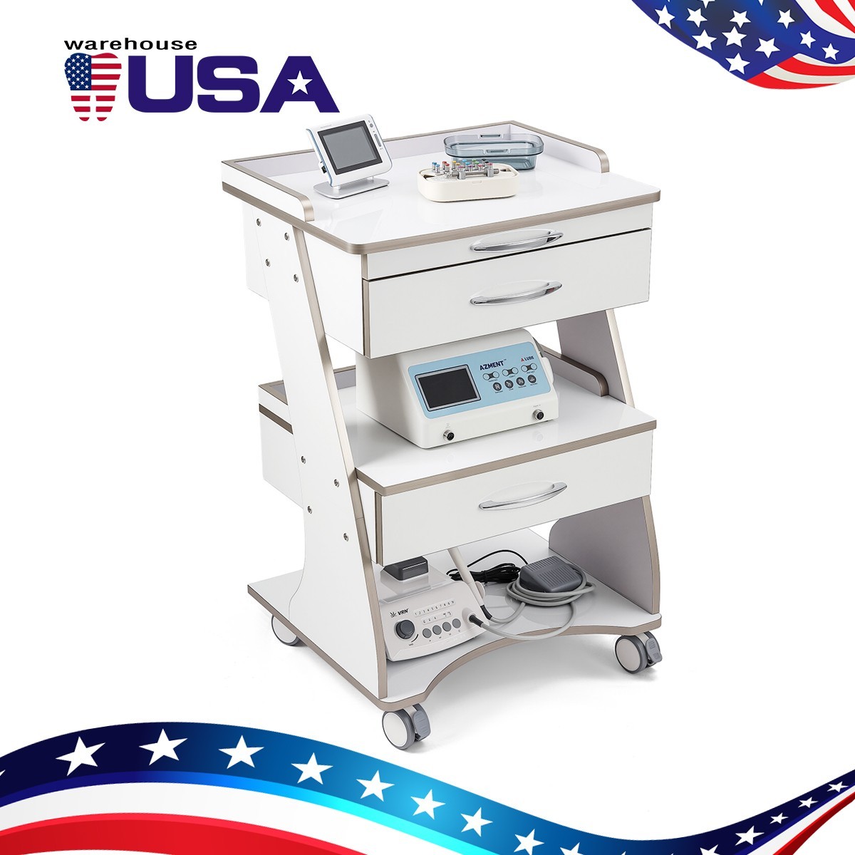 Dental Storage Cabinet Double-Drawer 3 Layer-Tier Cart Tools Socket High-Gloss