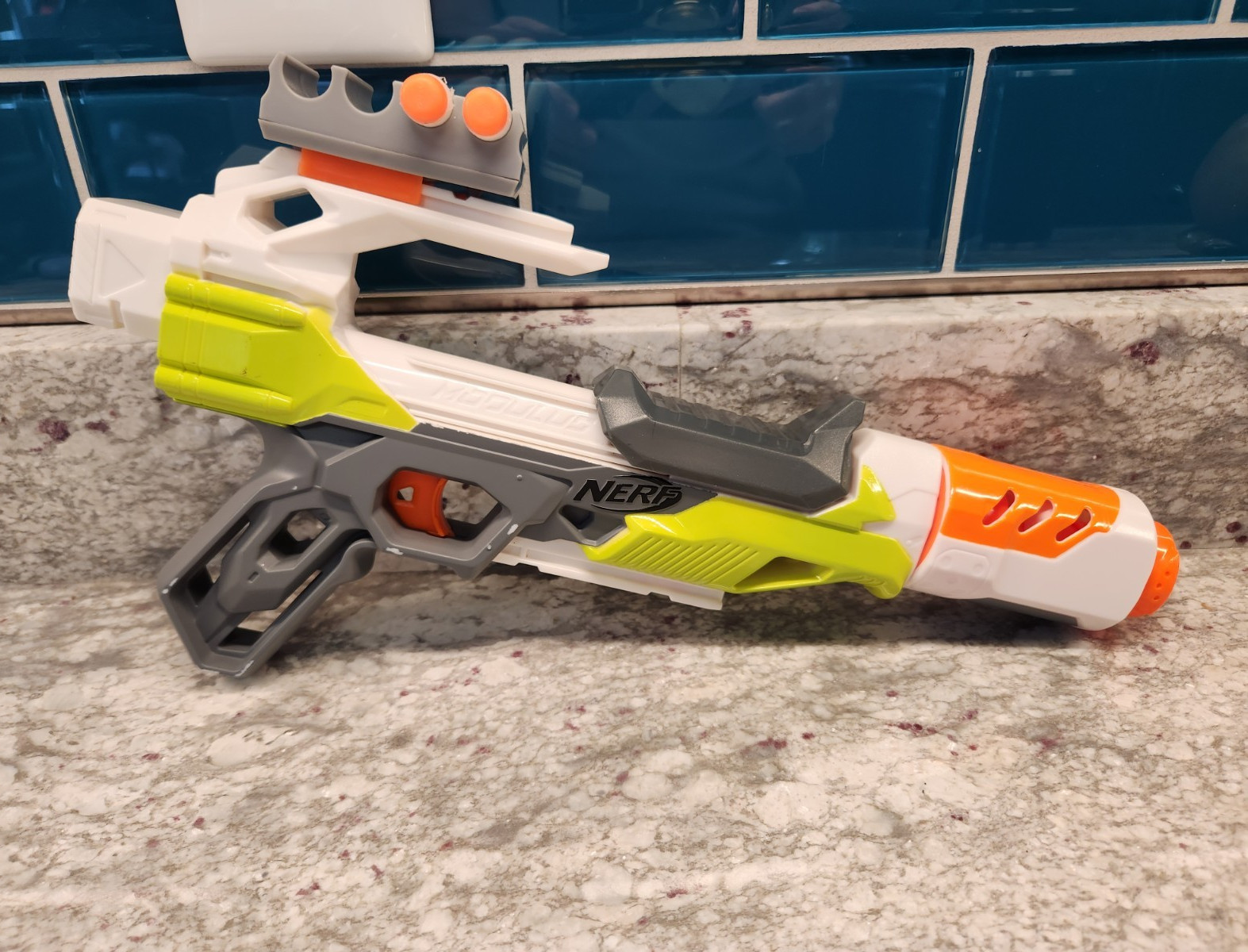 NERF Modulus Dart Blaster Toy Gun - White Gray Neon Green Orange, Extra Darts