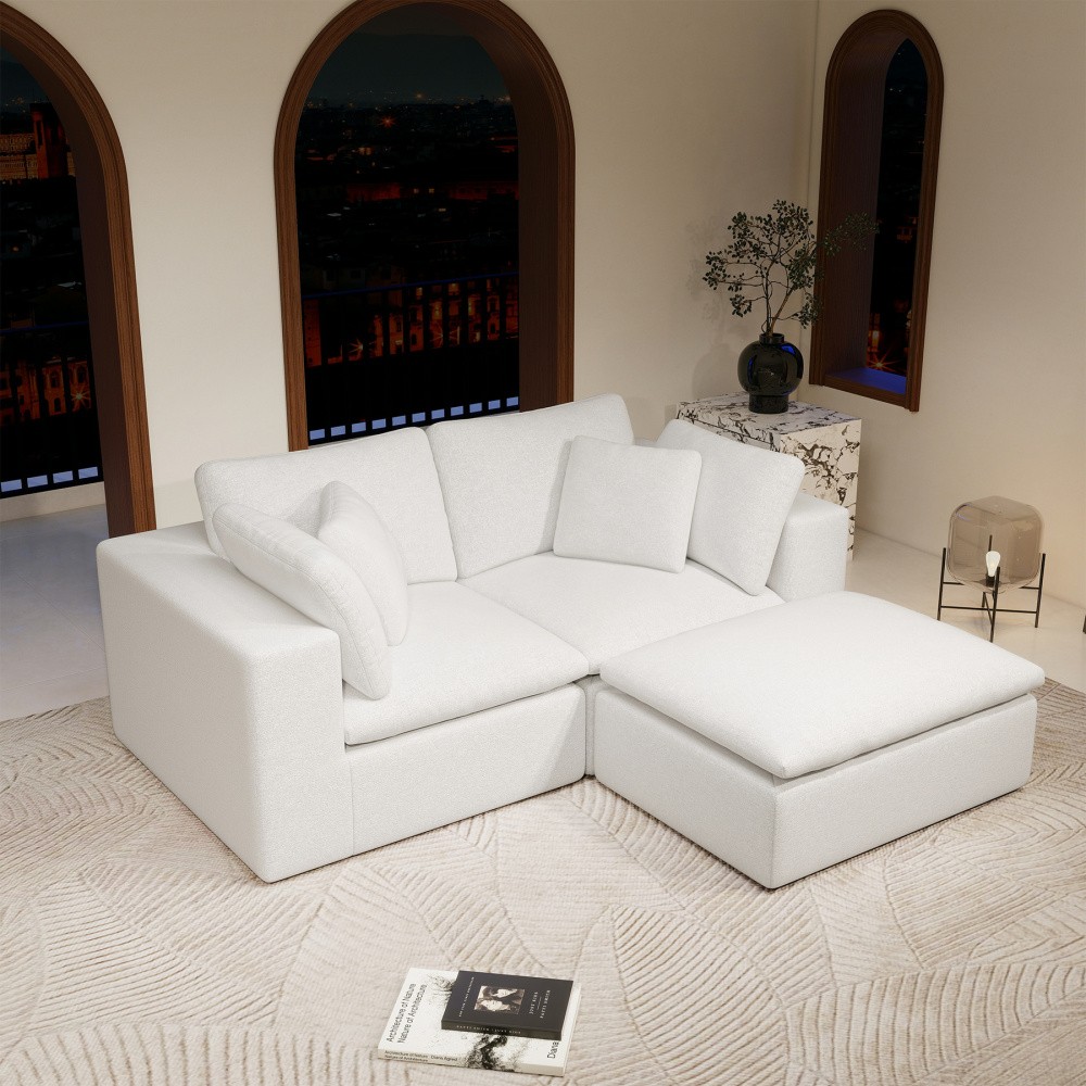 78.8x68.9" Modular Sectional Sofa w/ Plush Corduroy Fabric, 3PC, White