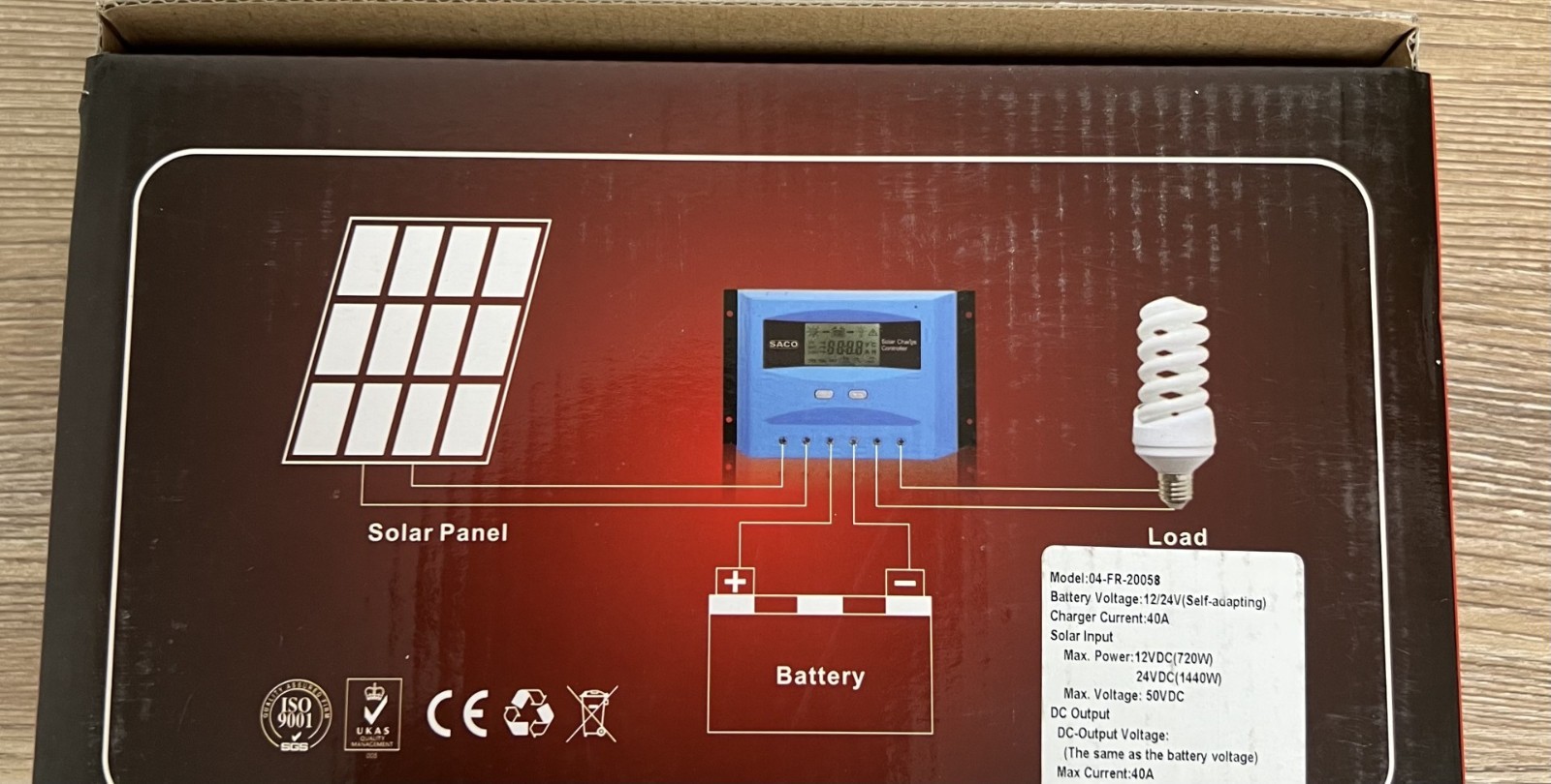 SACO - 40A PWM Solar Charge Controller - 12/24V Auto Sensing