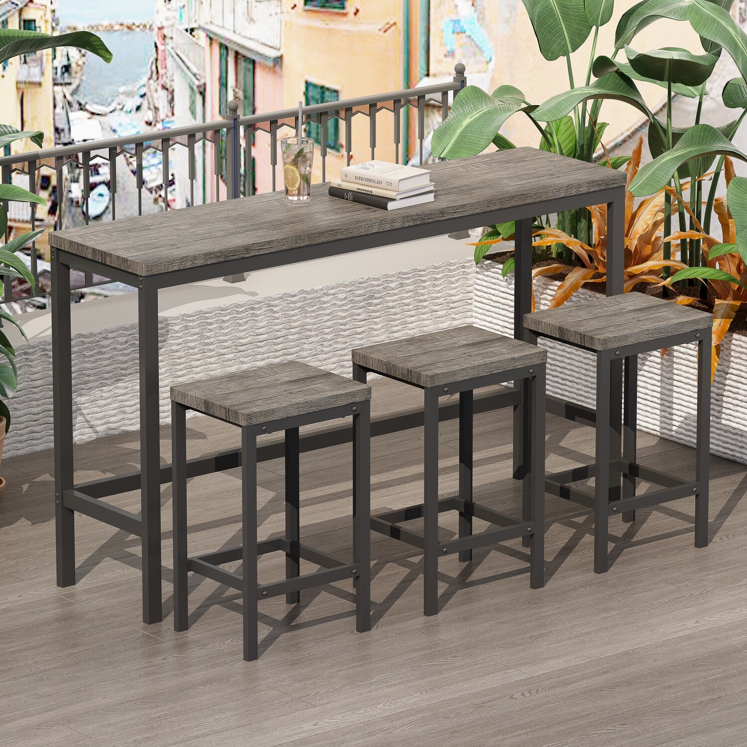 4 Piece Dining Table Set Table and 3 Stools Kitchen Breakfast Furniture