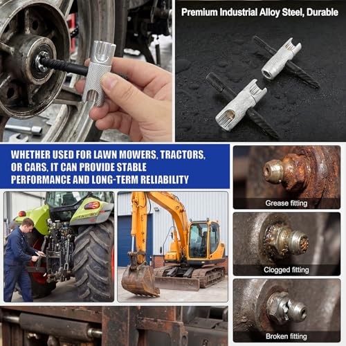 2 Pcs Grease Fitting Tool Set, 4 in 1 Grease Zerk Fitting Tool with Cleaner,