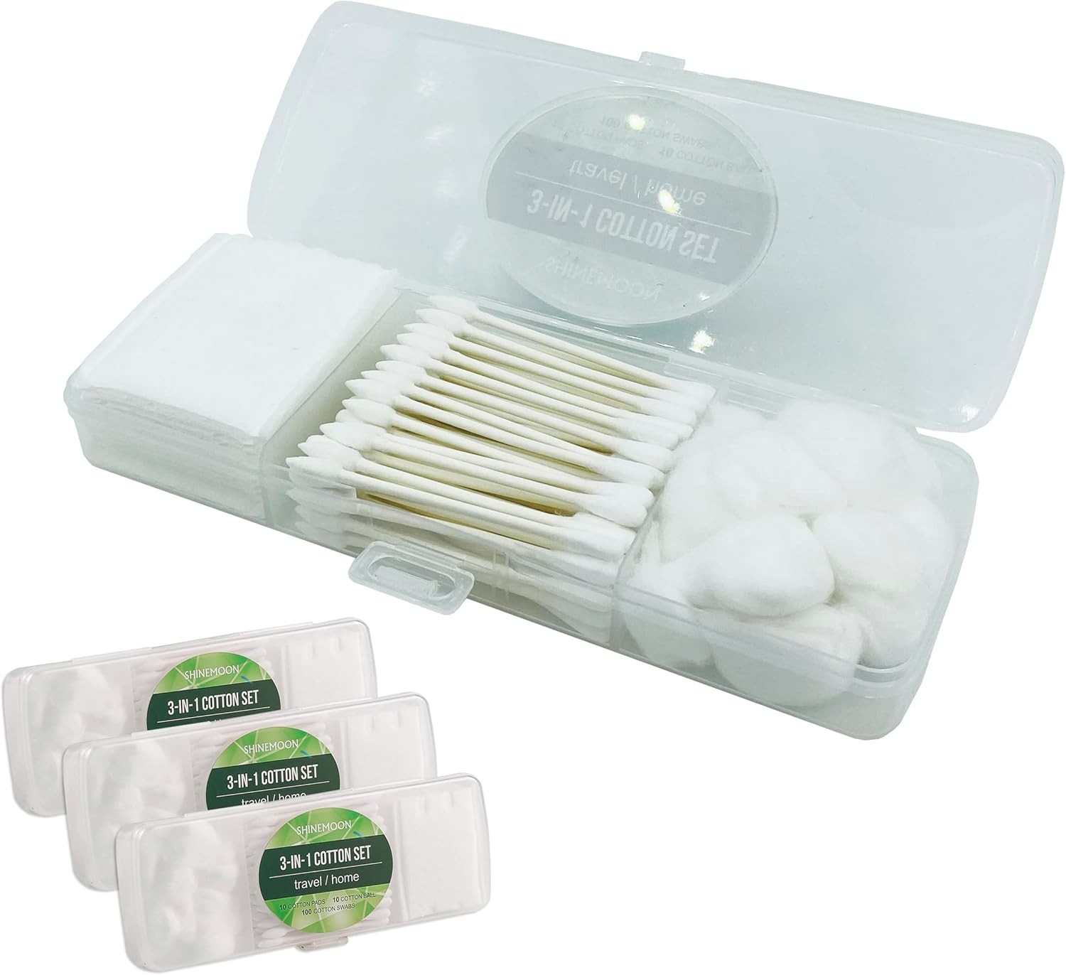 Travel Portable Cotton Swabs Set:100 Cotton Swabs, 10 Cotton Pads, 10