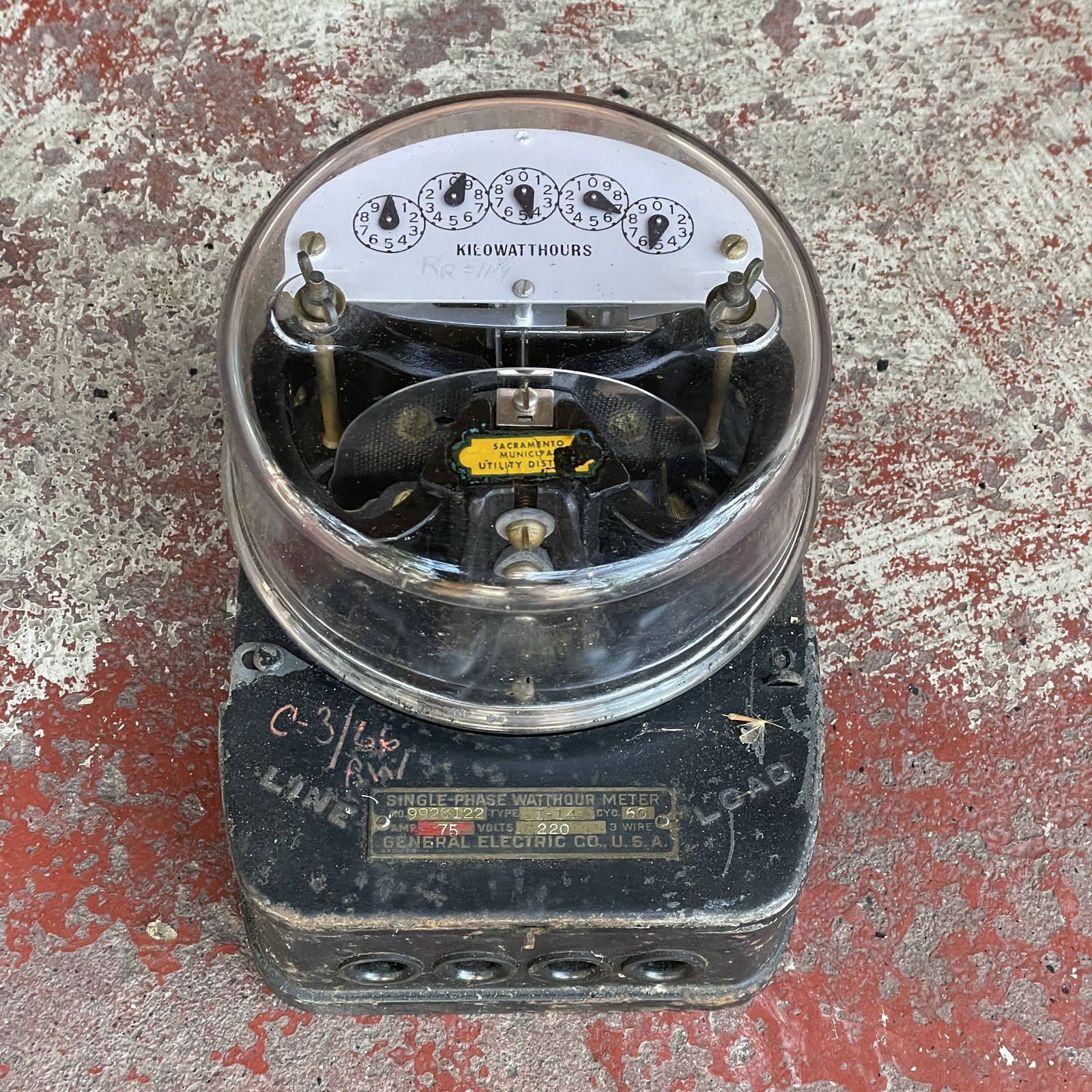 GENERAL ELECTRIC WATTHOUR METER SINGLE-PHASE 75 AMP 220V SMUD SACRAMENTO