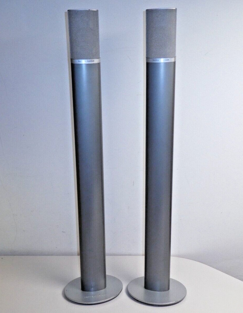 2x Harman/Kardon SAT-TS7 speakers with stands in silver, 2-year warranty