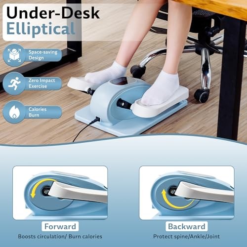 Under Desk Elliptical Exercise Machine, Electric Leg Exerciser with 12 Blue