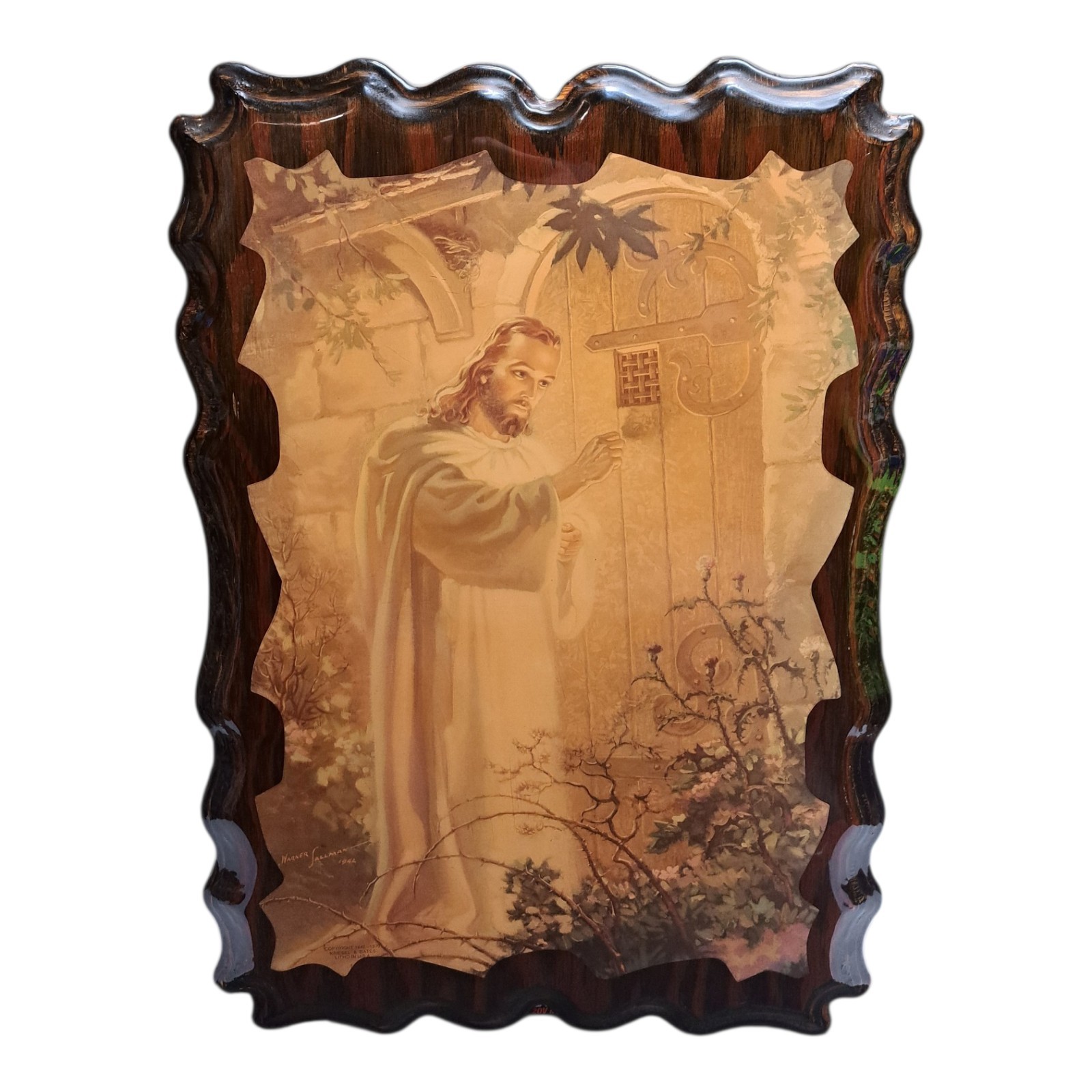 Vintage Warner Sallman Christ At Hearts Door 22in Art Print Jesus Knocking Heart