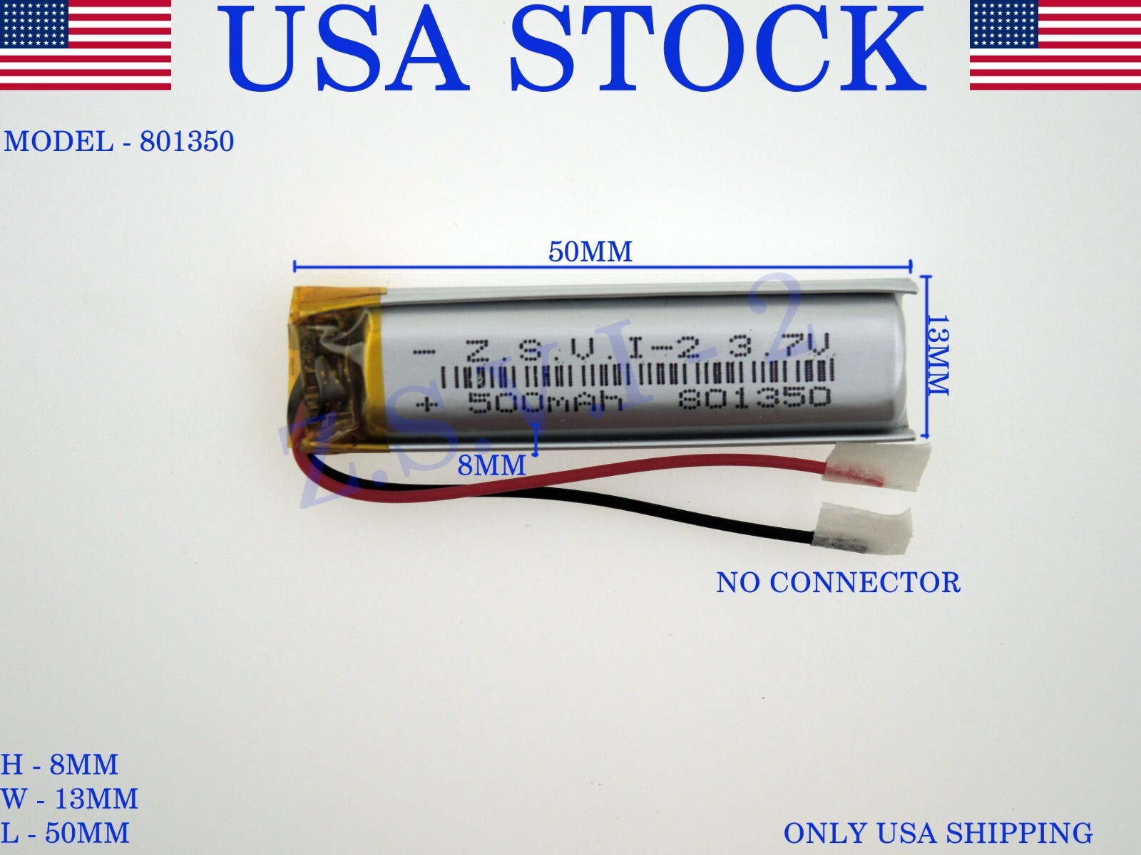 3.7V 500mAh 801350 Lithium Polymer LiPo Rechargeable Battery (USA STOCK)