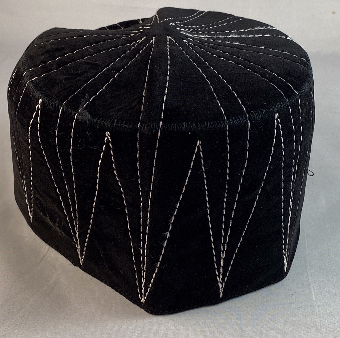 Authentic African Contemporary Native Made Felt Embroidery Fila/ Kufi Hat~22-1/4