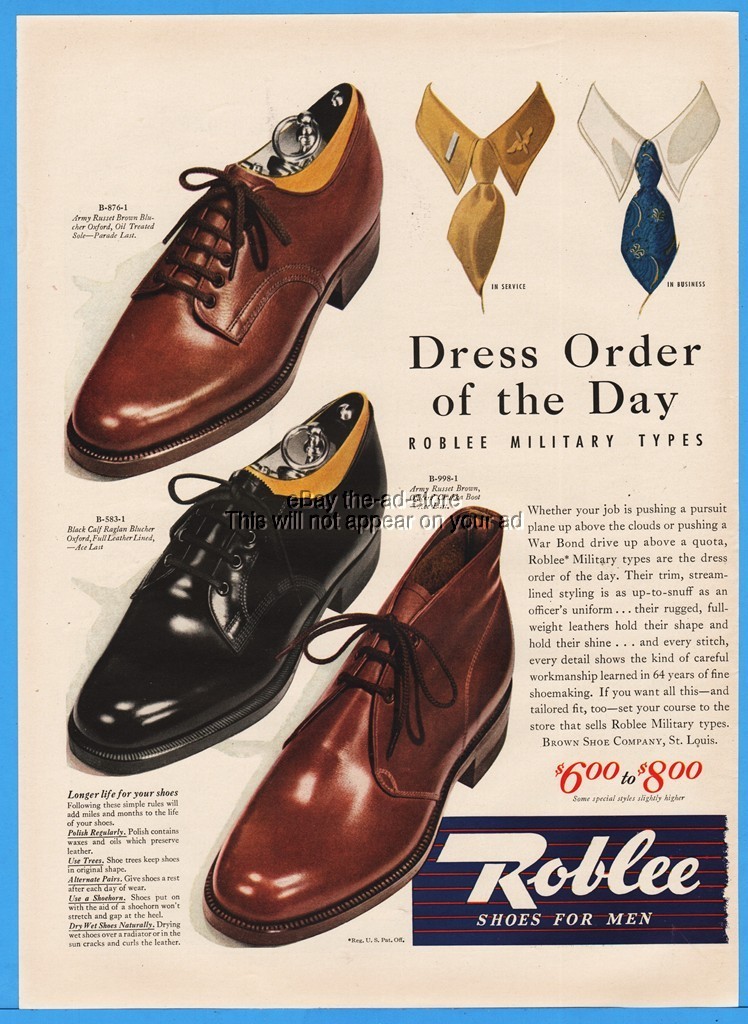 1943 Brown Shoe Company St Louis MO Roblee Men's Footwear Fashion Style WWII Ad