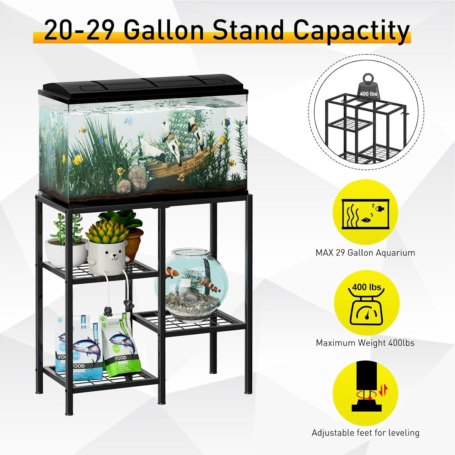 3 Tier Heavy Duty Aquarium Stand 20 Gallon Metal Fish Tank Stand Aquarium Rack