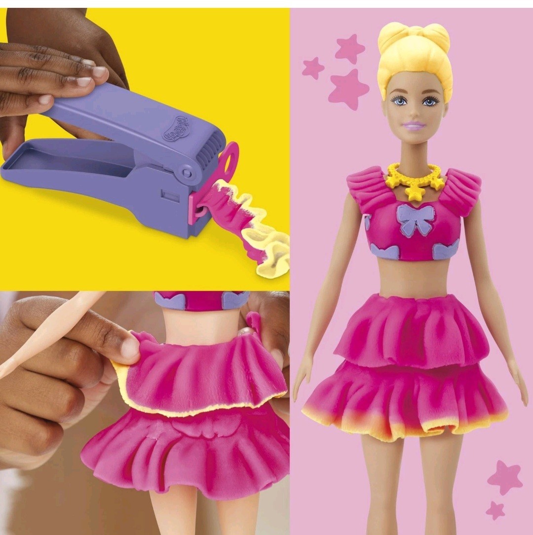 Play-Doh Barbie Ruffles and Bows Set, Make Doll Clothes with Modeling Compoun...
