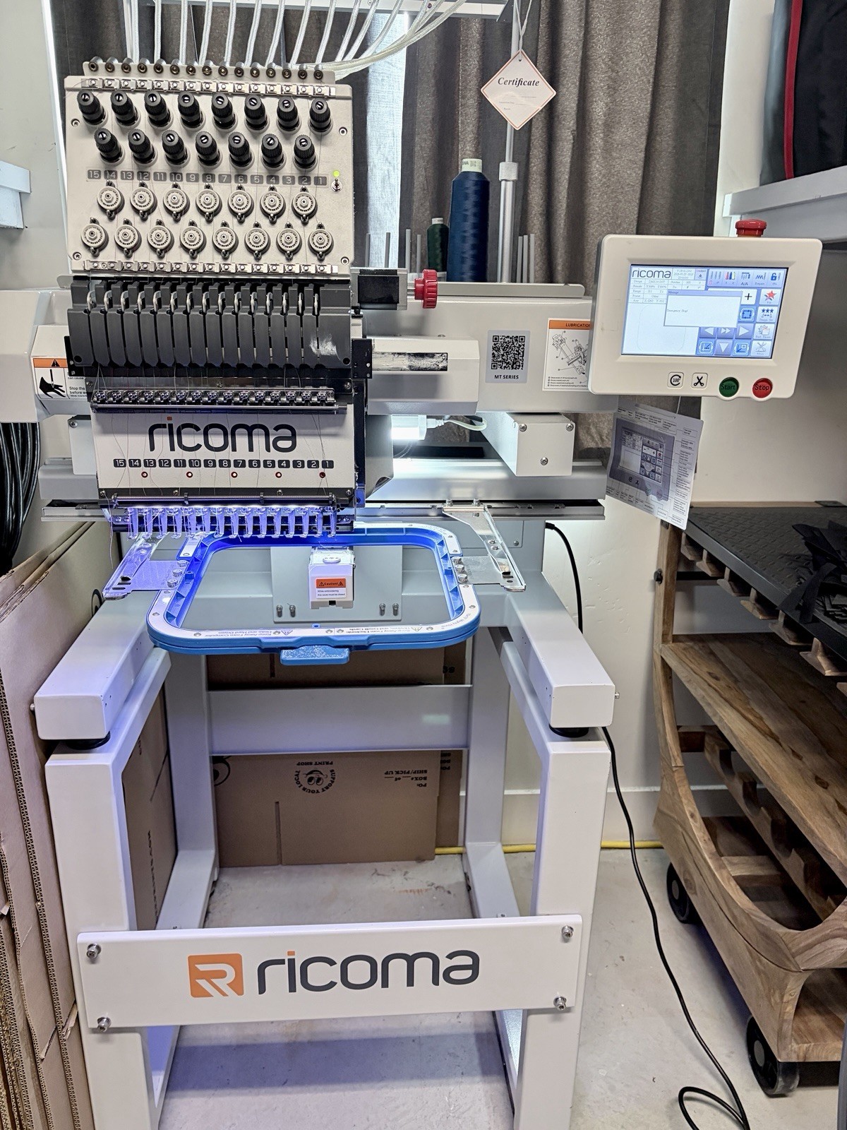Ricoma MT-1501: 15 needle Embroidery Machine, 7” Touch Screen & Accessories