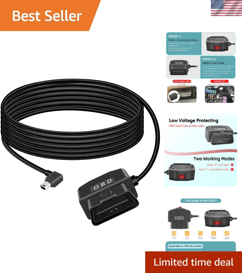 OBD Extension Adapter for Dash Cameras - Dual Mode with Low Voltage Protection