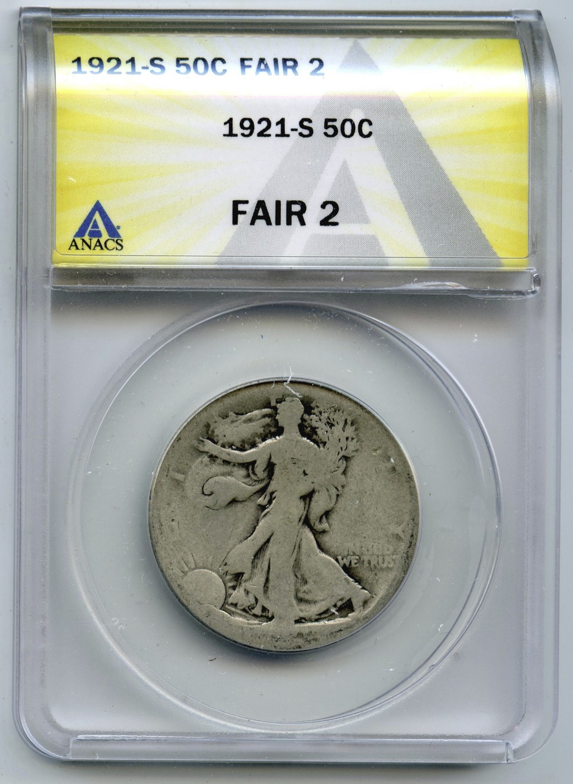 1921-S Walking Liberty Silver Half Dollar ANACS Fair 2 - San Francisco Mint R131