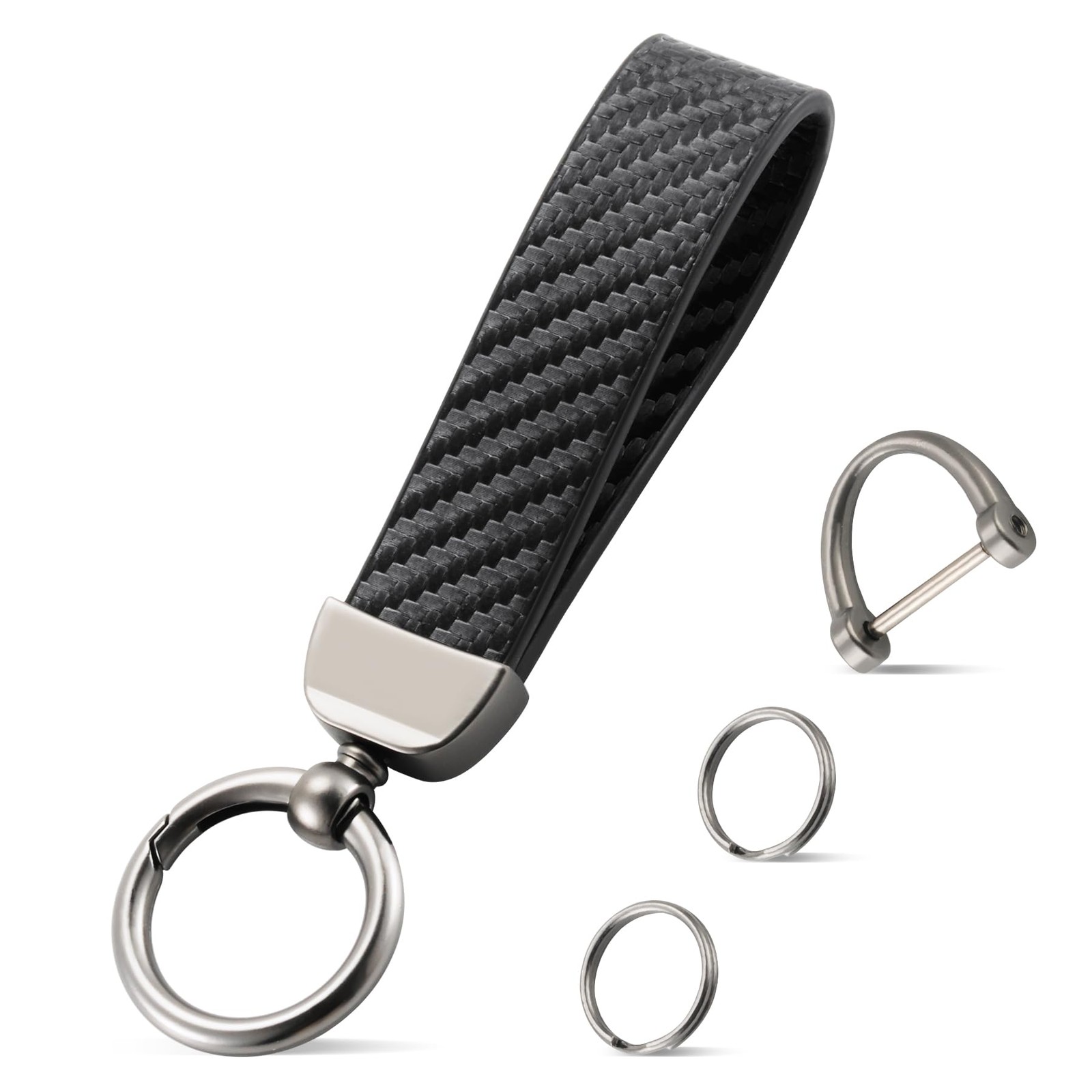 JUSTTOP Leather Keychain, Carbon Fiber 14 cubic inches, A Fiber-black