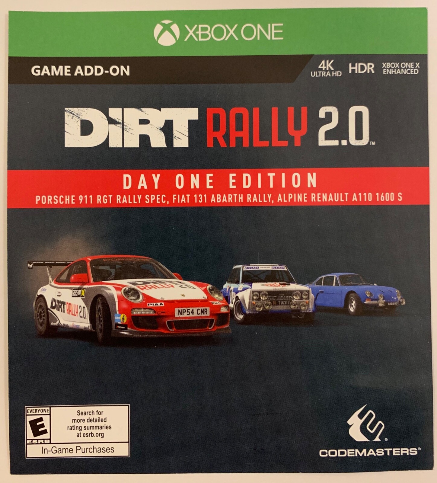 Dirt Rally 2.0 Day Edition DLC Add-On for Xbox One X1