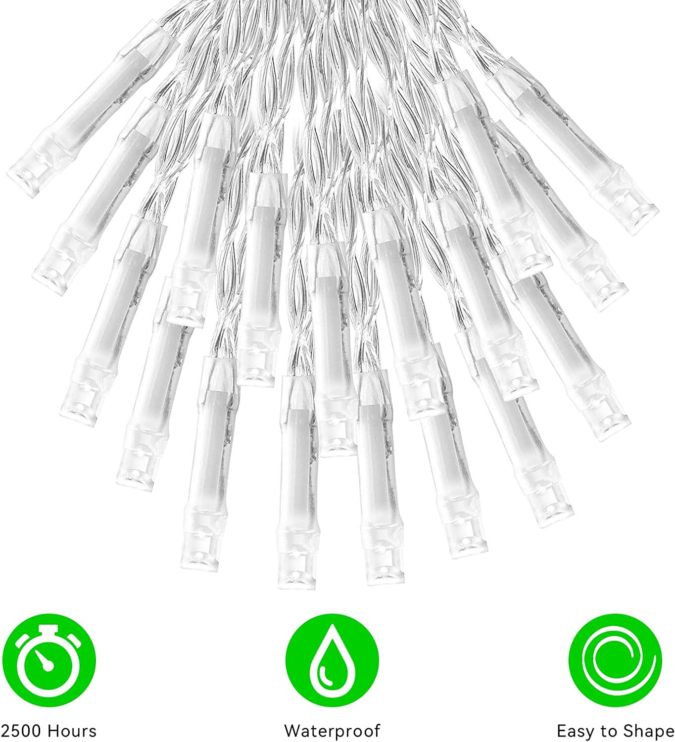 Waterproof LED String Lights 33 Ft 100 LED Plug-in Powered Fairy - Cold White