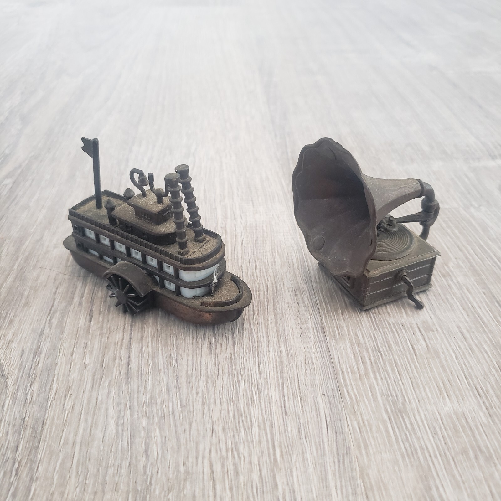 Vintage Die Cast Pencil Sharpeners Paddle Boat And Phonograph Metal Hong Kong