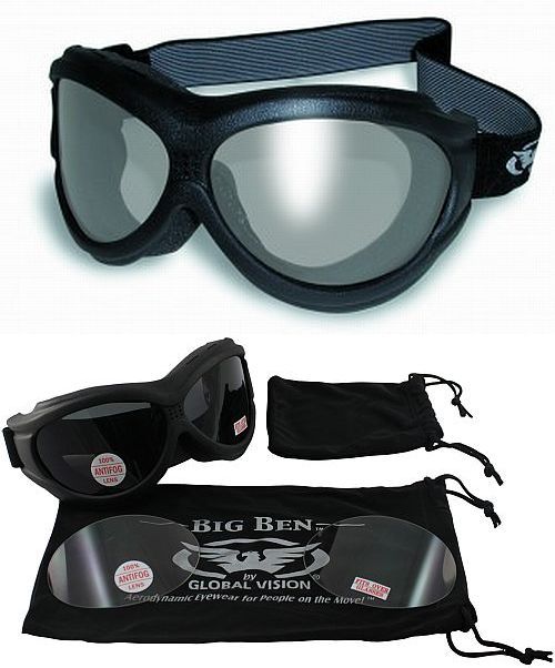Big Ben Flexible Motorcycle Goggles Kit-2 LENSES-Fit Over Prescription Glasses