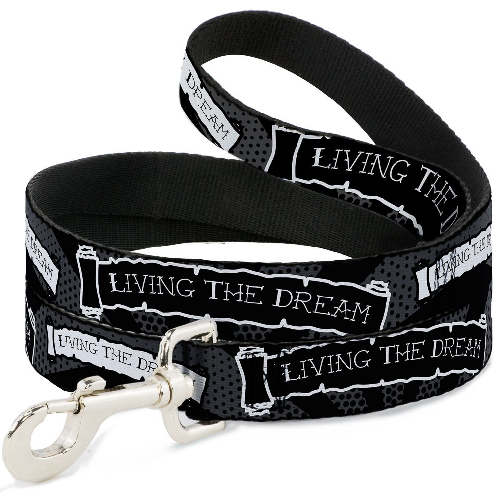 Dog Leash 6-FEET LIVING THE DREAM Scroll Gray/Black/White