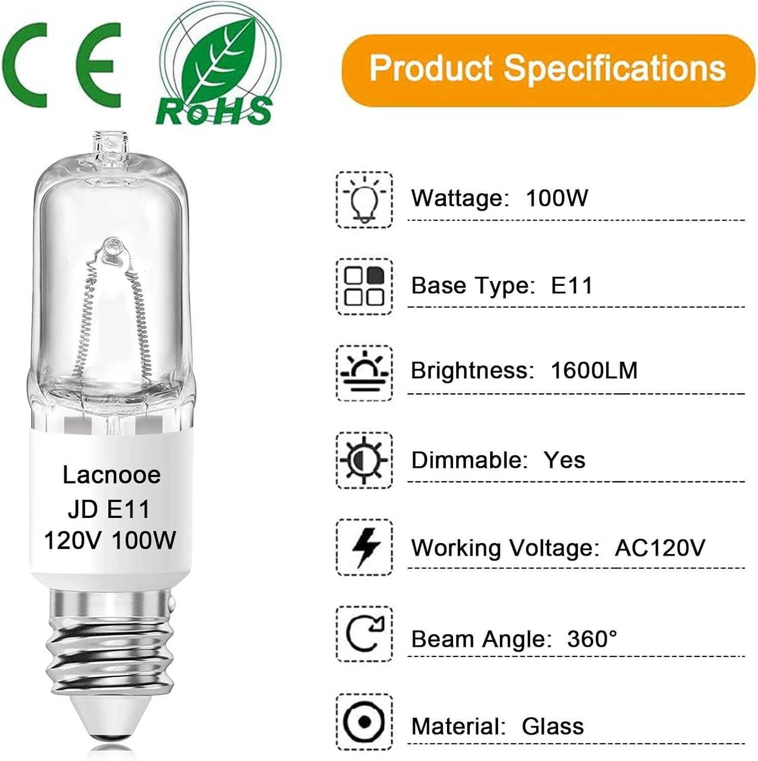 JDE11 120V 100W Halogen Light Bulbs (Replacement E11 LED Bulb), T4 Mini...