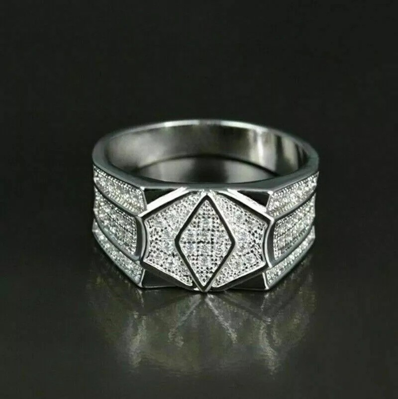 1.20 CT Round Cut Real Moissanite Men's Engagement Ring 14K White Gold Plated