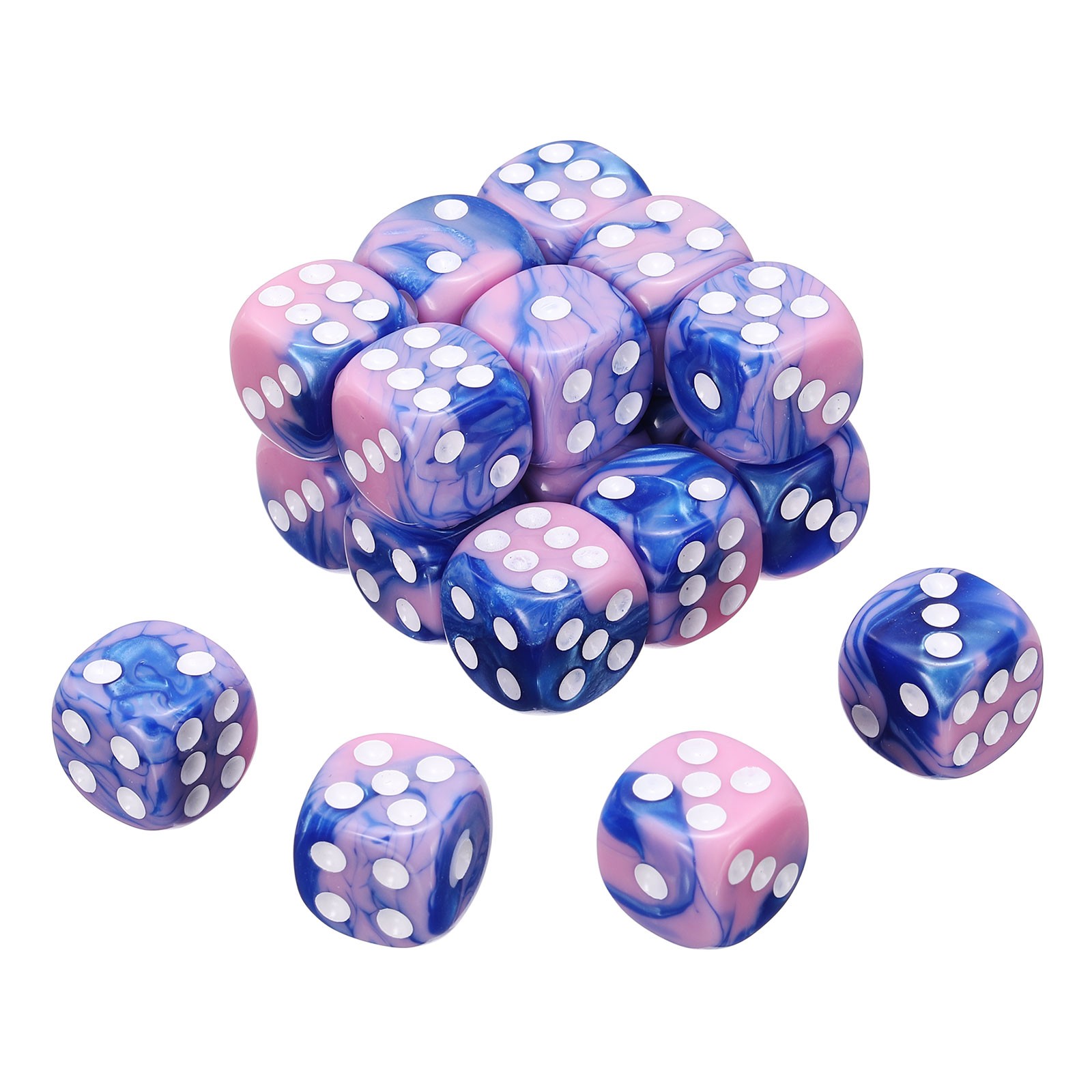 20Pcs 6 Sided Colored Standard Dice, Acrylic D6 Mini Game Dice, Pink/Blue, White