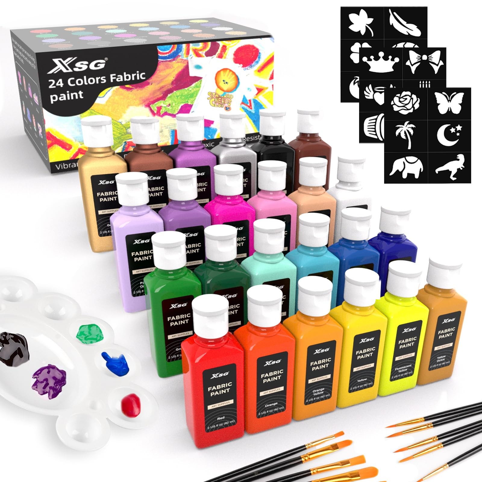 24 Colors Fabric Paint For Clothes Permanent, Soft Fabric Paint in Bottles wi...