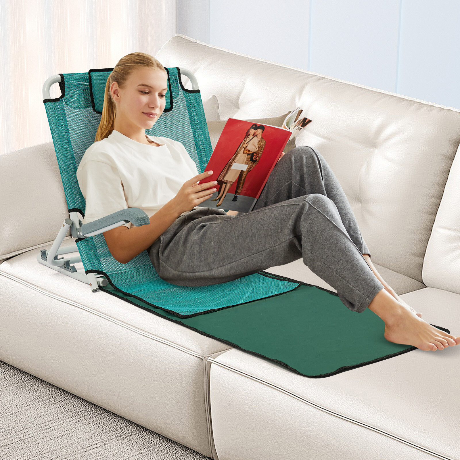 Lake Blue Sit-up Backrest 20°~75° Adjustable Angle Leisure Holder Backrest 90kg