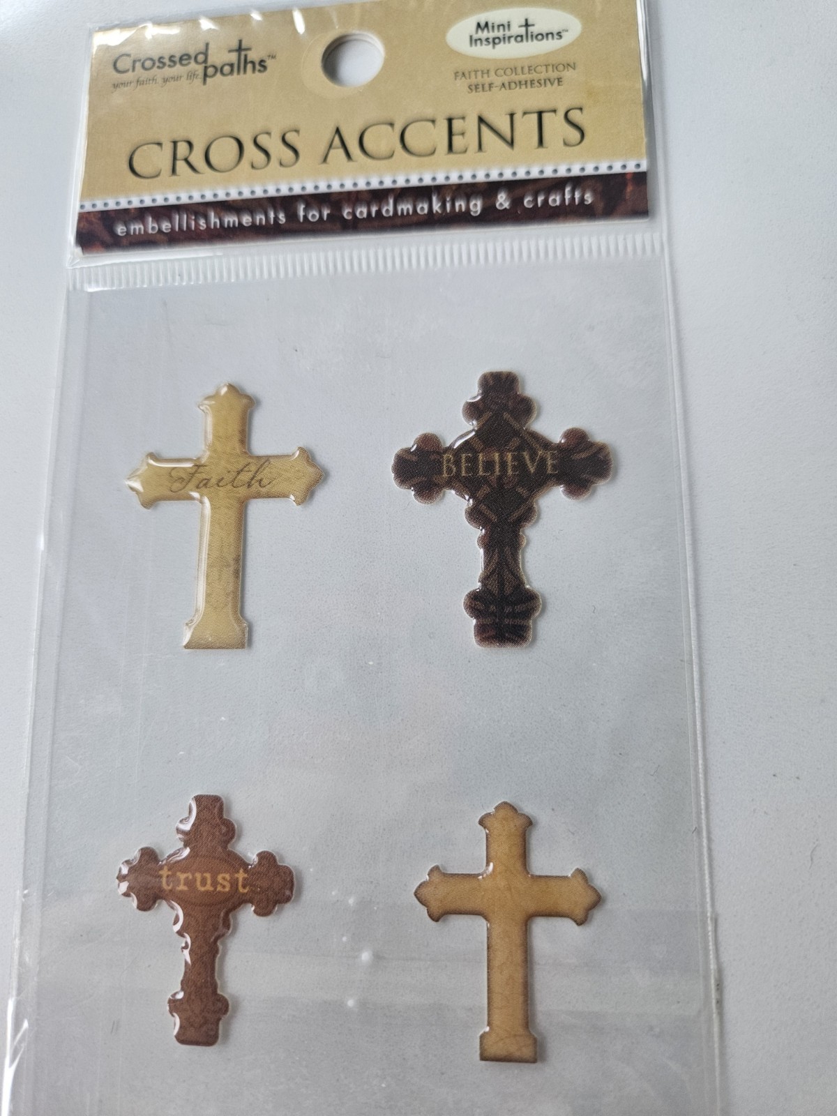 Cross Accents mini cross stickers x4 Faith Believe Trust