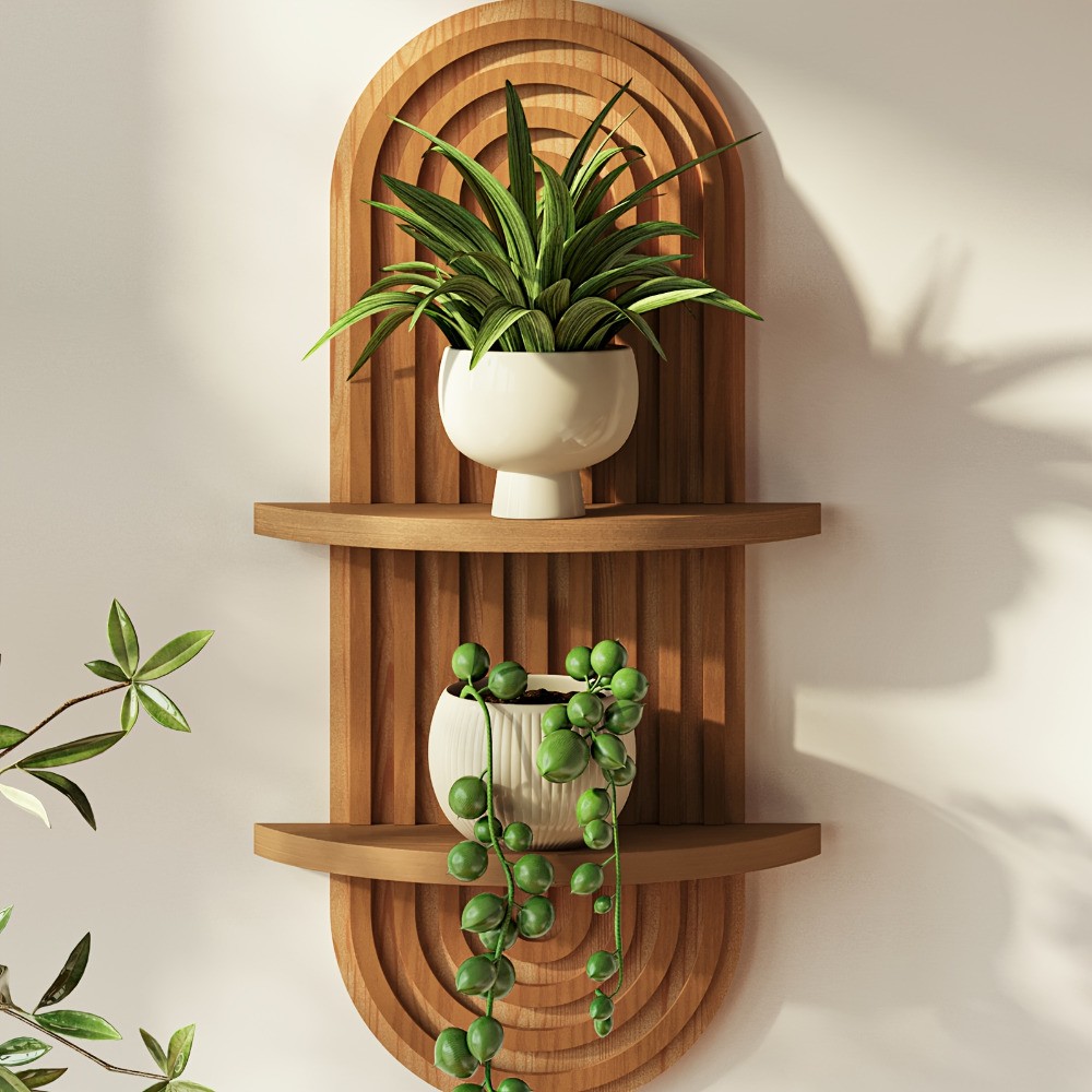 Farmhouse Style Hanging Shelf 2Tier Modern Wood Floating Shelves Space Saving