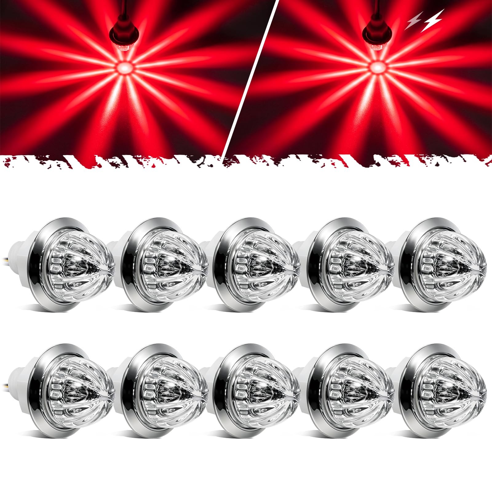Partsam 10Pcs Red Watermelon LED Lights 3/4" Trailer Truck RV