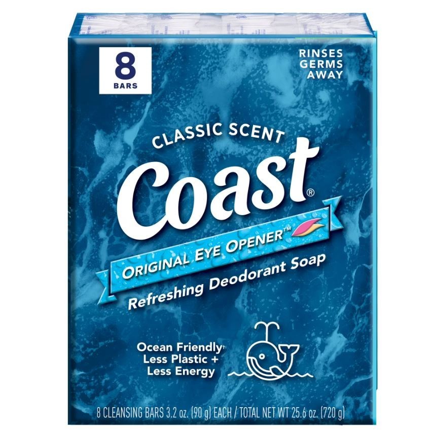 Coast Refreshing Deodorant Bar Soap, for All Skin Types, Classic Scent, 3.2 oz,