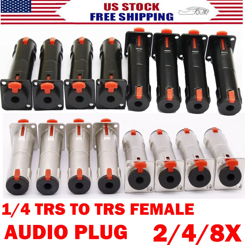 1/4 TRS to TRS Female Locking Jacks Connectors Adapters For D Panel Mounting USA
