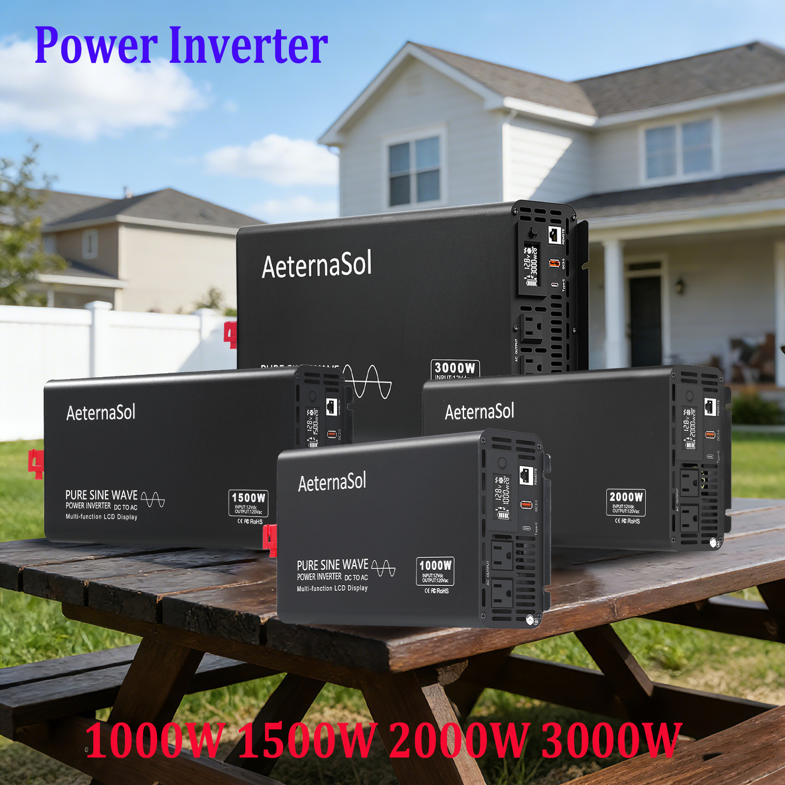 Pure Sine Wave Power Inverter 1000W 1500W 2000W 3000W 12V to 110V Converter US