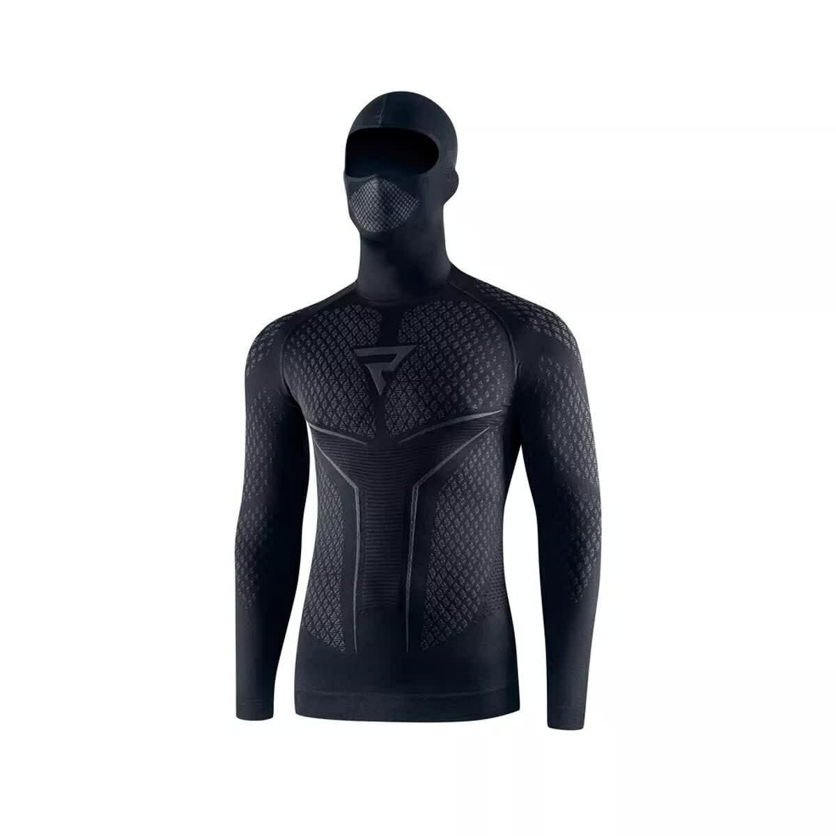 REBELHORN Men's Thermal Motorcycle T-Shirt With Balaclava THERM II 2 Black/Grey