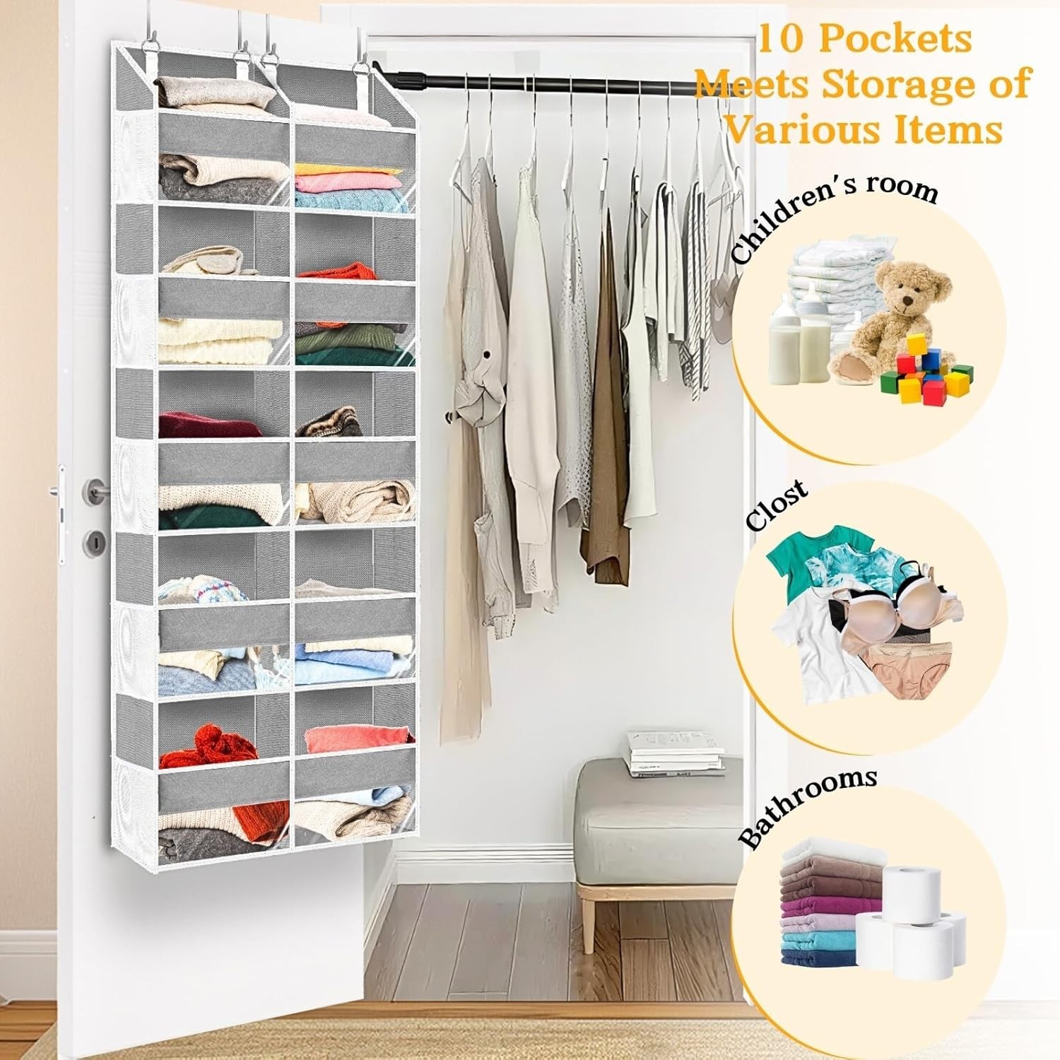 Durable 80lb Capacity Over The Door Organizer with Mesh Pockets for Easy Access